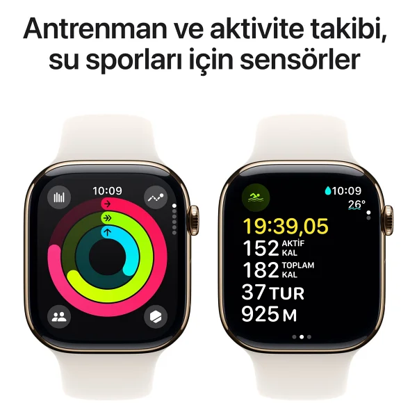 Apple Watch Series 10 GPS + Cellular 46mm Altın Rengi Titanyum Kasa ve Yıldız Işığı Spor Kordon Akıllı Saat - Görsel 4