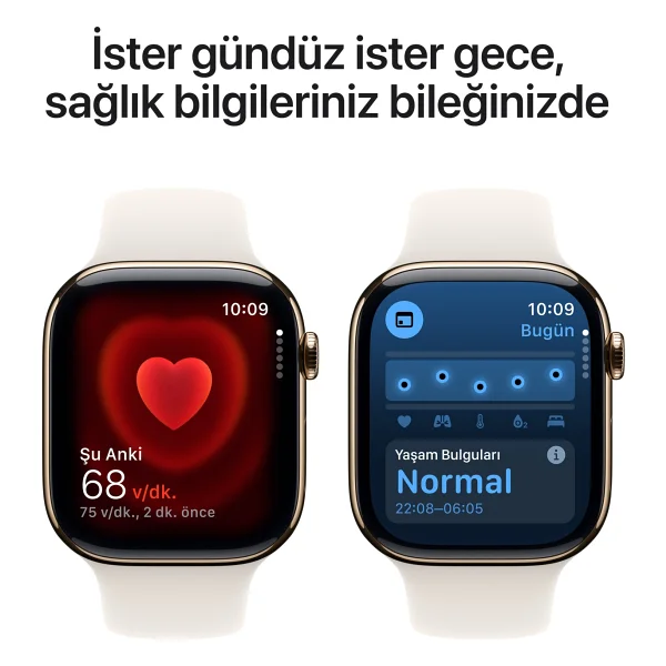 Apple Watch Series 10 GPS + Cellular 46mm Altın Rengi Titanyum Kasa ve Yıldız Işığı Spor Kordon Akıllı Saat - Görsel 5