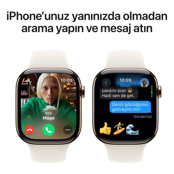 Apple Watch Series 10 GPS + Cellular 46mm Altın Rengi Titanyum Kasa ve Yıldız Işığı Spor Kordon Akıllı Saat - Görsel 7