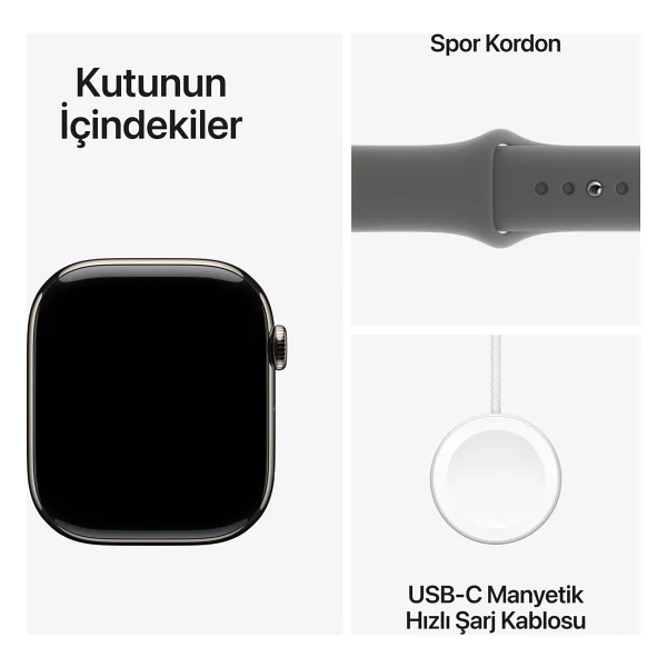Apple Watch Series 10 GPS + Cellular 46mm Natürel Titanyum Kasa ve Taş Grisi Spor Kordon Akıllı Saat - Görsel 9