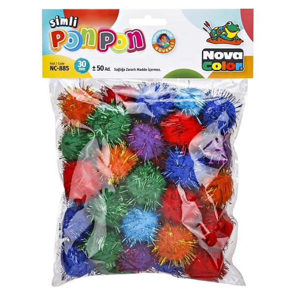 Nova Color NC-885 SiMli Ponpon 30 Mm Çocuklar İçin Güvenli Renkli 50 Adet - Görsel 2