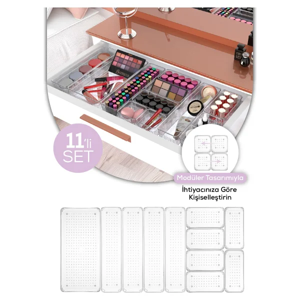 Vienev 11LI Set Çekmece Içi Kaşıklık - Dolap Içi Çatal-Kaşık Bıçak Düzenleyici Organizer - Beyaz - Görsel 6