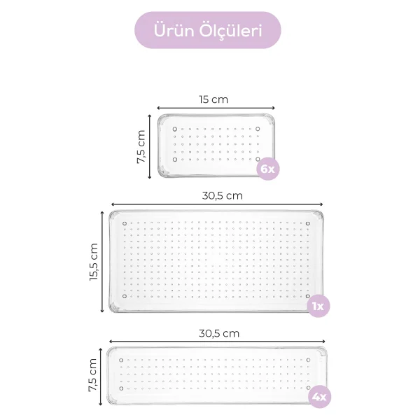 Vienev 11LI Set Çekmece Içi Kaşıklık - Dolap Içi Çatal-Kaşık Bıçak Düzenleyici Organizer - Beyaz - Görsel 2