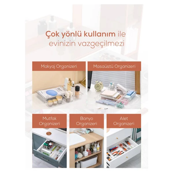 Vienev 11LI Set Çekmece Içi Kaşıklık - Dolap Içi Çatal-Kaşık Bıçak Düzenleyici Organizer - Beyaz - Görsel 3