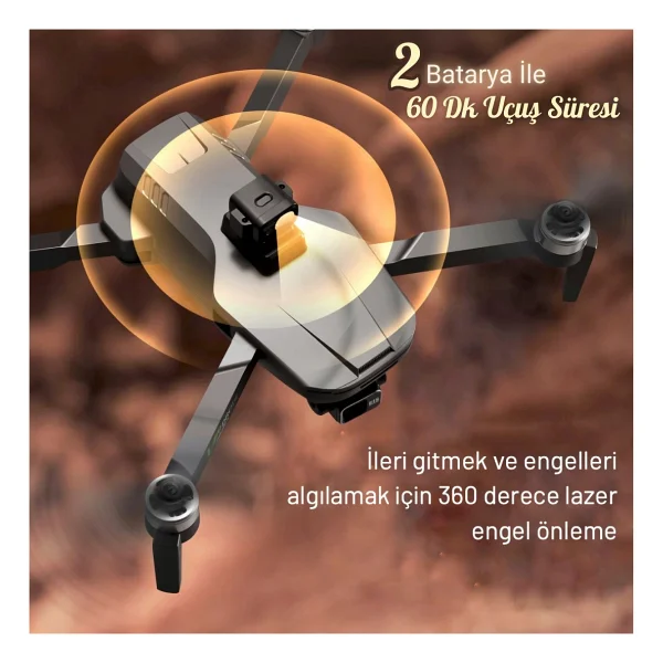 Piha S155 Drone 3 Axis Gimbal 2 Batarya İle 60 Dakika Uçuş Süresi Beni Takip Et Modu 4K HD Kamera Ve Lazerli Engelden Kaçınma Modu - Görsel 2