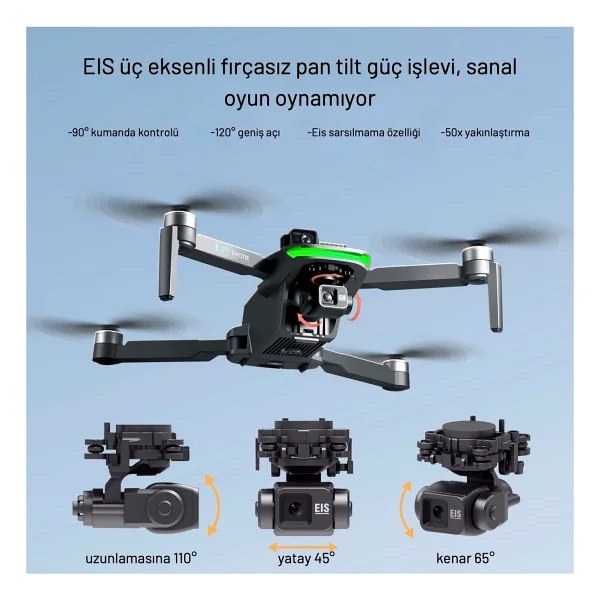 Piha S155 Drone 3 Axis Gimbal 2 Batarya İle 60 Dakika Uçuş Süresi Beni Takip Et Modu 4K HD Kamera Ve Lazerli Engelden Kaçınma Modu - Görsel 4