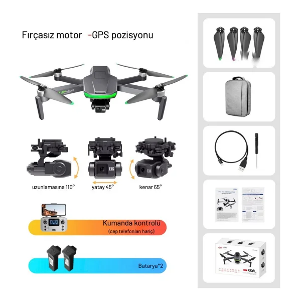 Piha S155 Drone 3 Axis Gimbal 2 Batarya İle 60 Dakika Uçuş Süresi Beni Takip Et Modu 4K HD Kamera Ve Lazerli Engelden Kaçınma Modu - Görsel 5