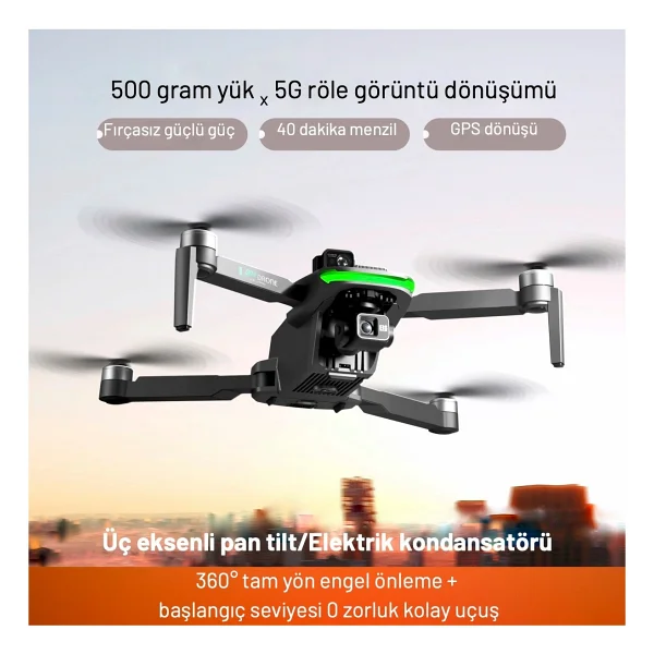 Piha S155 Drone 3 Axis Gimbal 2 Batarya İle 60 Dakika Uçuş Süresi Beni Takip Et Modu 4K HD Kamera Ve Lazerli Engelden Kaçınma Modu - Görsel 6