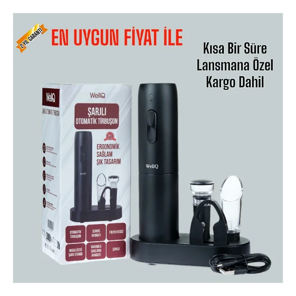 WELLQ Elektrikli Şarjlı Otomatik Şarap Açacağı Tirbuşon Seti - Görsel 6