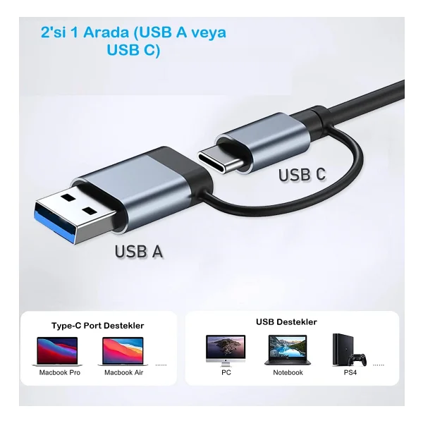 UmoTech 7 Port Usb 3.0 Hub 7in1 Usb 3.0 Hub Çoklayıcı Pc Bilgisayar Uyumlu Veri Aktarımı Mouse Klavye Bağlan - Görsel 2