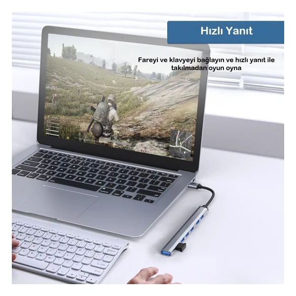 UmoTech 7 Port Usb 3.0 Hub 7in1 Usb 3.0 Hub Çoklayıcı Pc Bilgisayar Uyumlu Veri Aktarımı Mouse Klavye Bağlan - Görsel 3