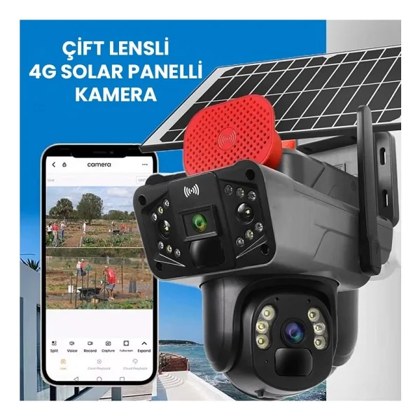 Kadraj Solar Panelli Güneş Enerjili Sim Kartlı 4g 6 mp Çift Lensli Ptz Güvenlik Kamerası - Hareket Algılama 128 GB Sd Kart - Görsel 3