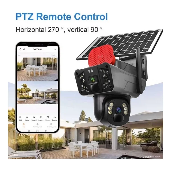 Kadraj Solar Panelli Güneş Enerjili Sim Kartlı 4g 6 mp Çift Lensli Ptz Güvenlik Kamerası - Hareket Algılama 128 GB Sd Kart - Görsel 2