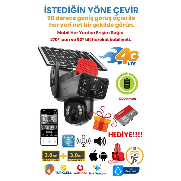 Kadraj Solar Panelli Güneş Enerjili Sim Kartlı 4g 6 mp Çift Lensli Ptz Güvenlik Kamerası - Hareket Algılama 128 GB Sd Kart - Görsel 6