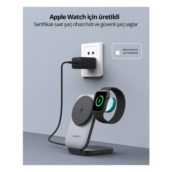Aukey LC-MC312 15 W 3in1 Kablosuz Şarj Aleti - Görsel 3