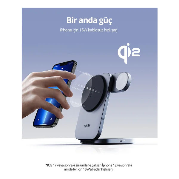 Aukey LC-MC312 15 W 3in1 Kablosuz Şarj Aleti - Görsel 4