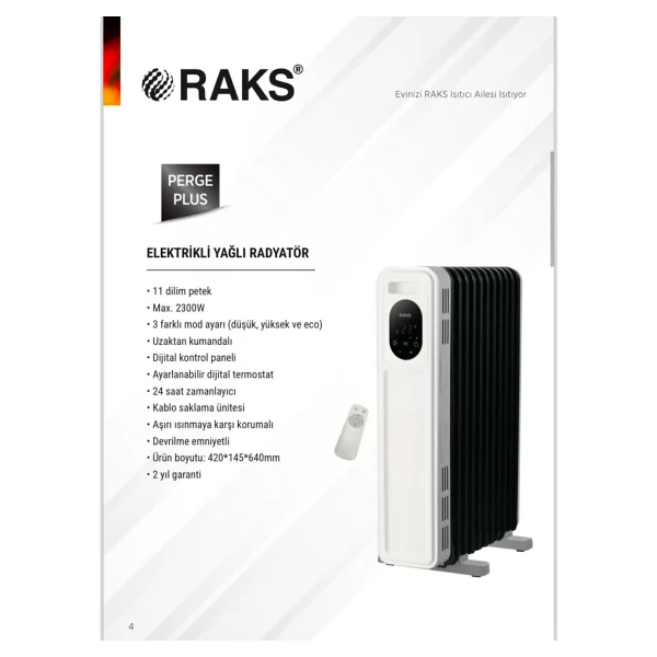 Raks Perge Plus 11 Dilim 2300 W Uzaktan Kumandalı Yağlı Radyatör - Görsel 3