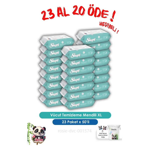 Sleepy Hassas Ciltlere Özel XL 50'li 23 Adet Vücut Temizleme Mendili - Görsel 6