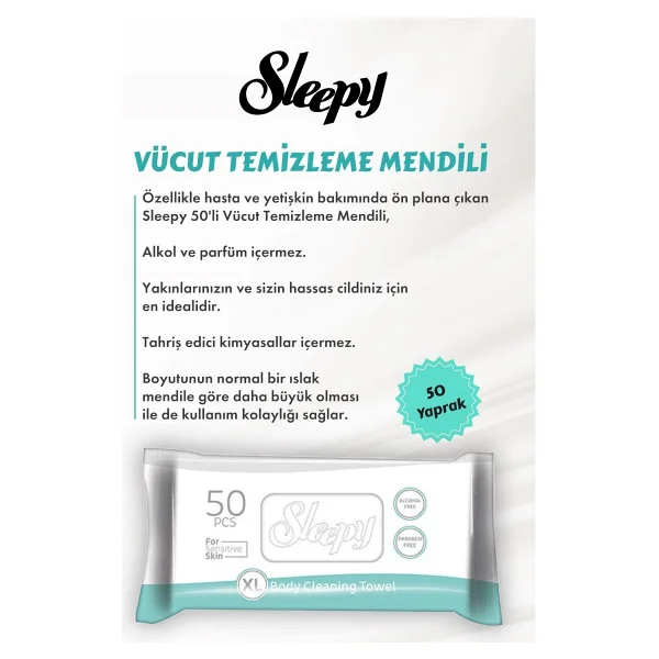 Sleepy Hassas Ciltlere Özel XL 50'li 23 Adet Vücut Temizleme Mendili - Görsel 2