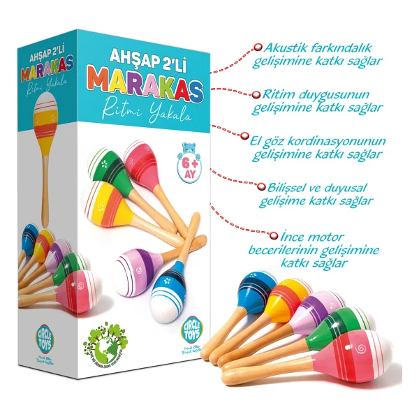 Circle Toys Ritmi Yakala Ahşap 2'li Marakas Seti - Görsel 2