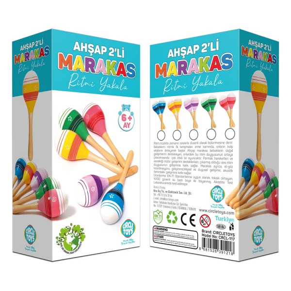 Circle Toys Ritmi Yakala Ahşap 2'li Marakas Seti - Görsel 3