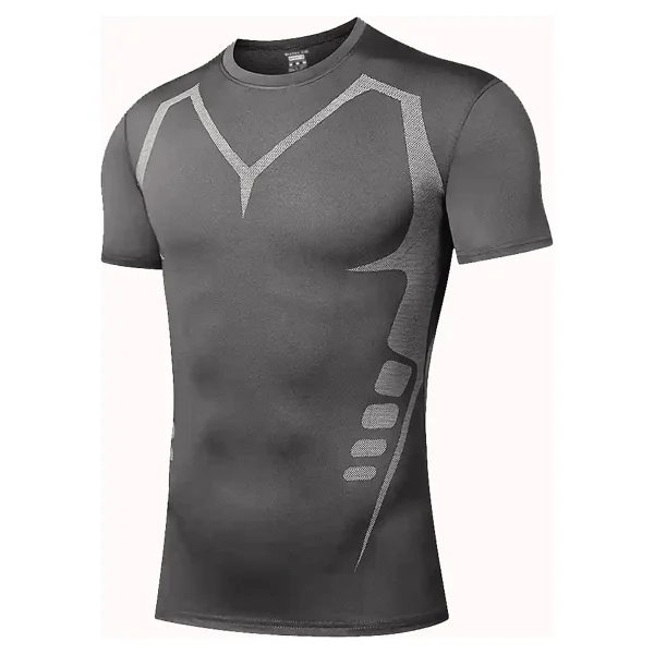 Ghassy Co. Erkek Ultra Esnek Koşu Egzersiz Hızlı Kuruma Nefes Alabilen Kısa Kollu Spor T-Shirt - 2XL - Füme - Görsel 6