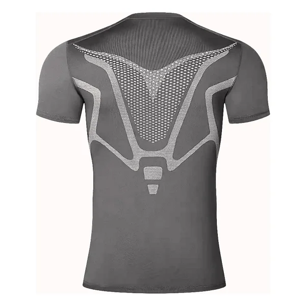Ghassy Co. Erkek Ultra Esnek Koşu Egzersiz Hızlı Kuruma Nefes Alabilen Kısa Kollu Spor T-Shirt - 2XL - Füme - Görsel 2
