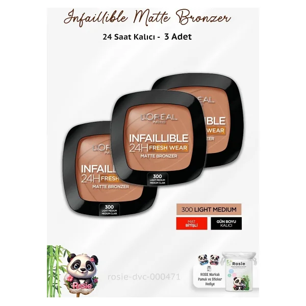 L'Oreal Paris Infaillible 24h Fresh Wear Matte 300 Light Medium 3 Adet Bronzer - Görsel 2
