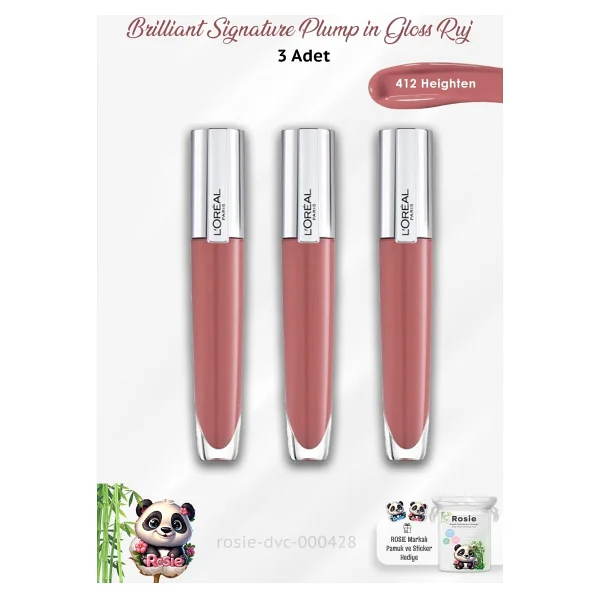 L'Oreal Paris 3 Adet Brilliant Signature Plump In Gloss Ruj 412 Heighten Ve Rosıe - Görsel 2