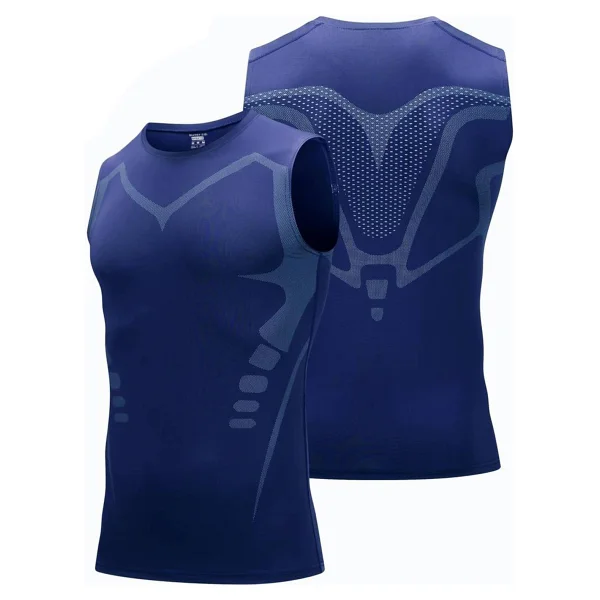 Ghassy Co. Erkek Fitness Hızlı Kuruma Nefes Alabilen Çapraz Daraltma Tipi Kolsuz Spor T-Shirt - Lacivert - Görsel 6