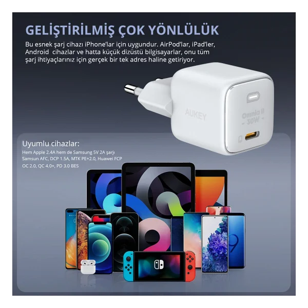 Aukey PA-B1L Mini 30 W Hızlı Şarj Adaptörü - Görsel 5