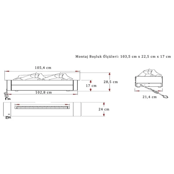 Ayflame 100 cm Üç Boyutlu Elektrikli Şömine - Odun Çıtırtı Sesi - Su Buharlı - Siyah - Görsel 2