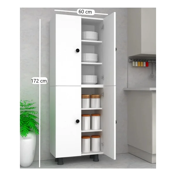 Eym'er Home Çok Amaçlı Dolap 2 Kapaklı 6 Raflı Banyo&mutfak&kiler&balkon 60 cm Beyaz - Görsel 3
