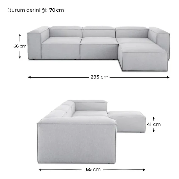 EDSY HOME Mira Relax 4 Modül Köşe Koltuk ( GRİ ) Keten Kumaş - Görsel 6
