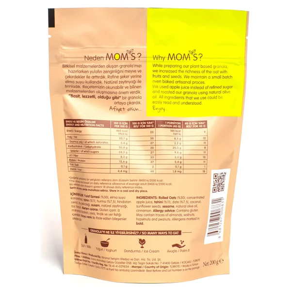 Mom's Natural Foods Tahinli ve Hurmalı Granola 200 gr - Görsel 2