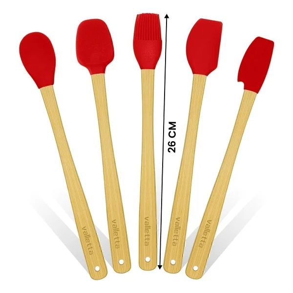 Valletta Indigo 5'li Kırmızı Bambu Silikon Spatula Seti Uzun 26 Cm - 5 Parça 26 cm - Görsel 3