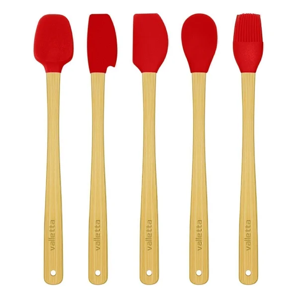 Valletta Indigo 5'li Kırmızı Bambu Silikon Spatula Seti Uzun 26 Cm - 5 Parça 26 cm - Görsel 5