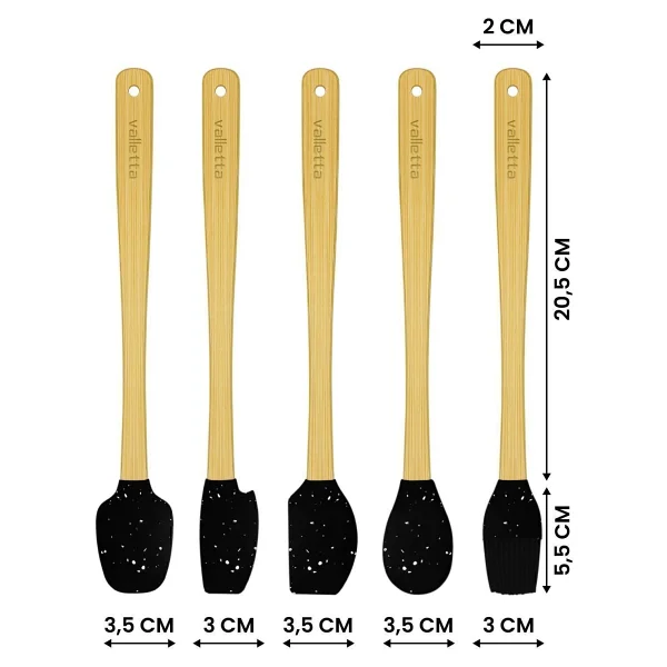valletta Indigo 5'li Siyah Noktalı Bambu Silikon Spatula Seti Uzun 26 Cm - Görsel 7