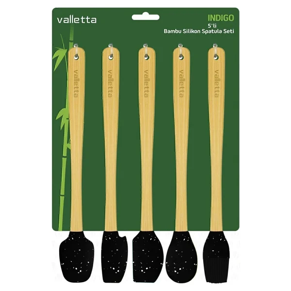 valletta Indigo 5'li Siyah Noktalı Bambu Silikon Spatula Seti Uzun 26 Cm - Görsel 9