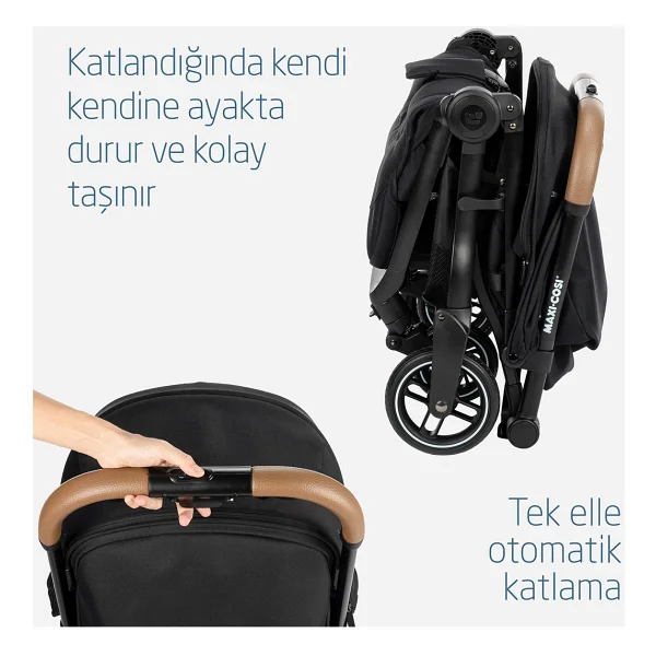 Maxi-Cosi Eva Essential Black Otomatik Katlanan Kompakt Bebek Arabası - Görsel 9
