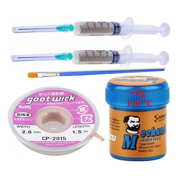 Krem Lehim Sıvı Lehim Mchanc Solder Paste 42gr 138c Lehim Emme Temizleme Teli 2,0mm 5/1 Arada - Görsel 2