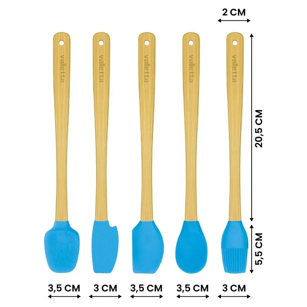 Valletta Indigo 5'li Turkuaz Bambu Silikon Spatula Seti Uzun 26 Cm - 5 Parça 26 cm - Görsel 2