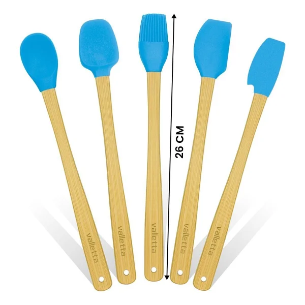 Valletta Indigo 5'li Turkuaz Bambu Silikon Spatula Seti Uzun 26 Cm - 5 Parça 26 cm - Görsel 3