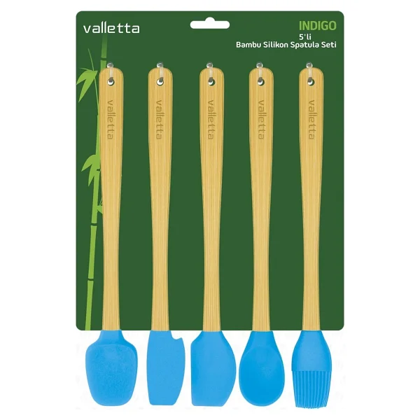 Valletta Indigo 5'li Turkuaz Bambu Silikon Spatula Seti Uzun 26 Cm - 5 Parça 26 cm - Görsel 4