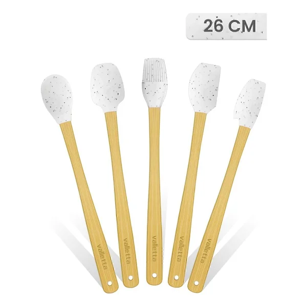 valletta Indigo 5'li Beyaz Noktalı Bambu Silikon Spatula Seti Uzun 26 Cm - Görsel 6