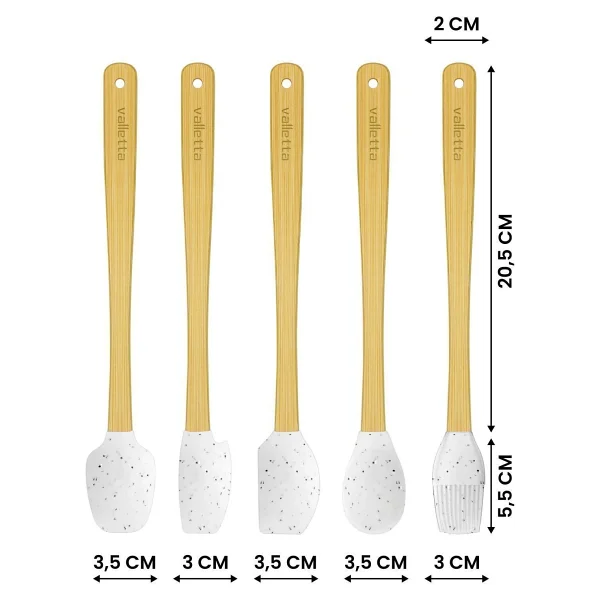 valletta Indigo 5'li Beyaz Noktalı Bambu Silikon Spatula Seti Uzun 26 Cm - Görsel 2