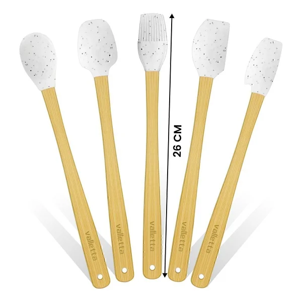valletta Indigo 5'li Beyaz Noktalı Bambu Silikon Spatula Seti Uzun 26 Cm - Görsel 3