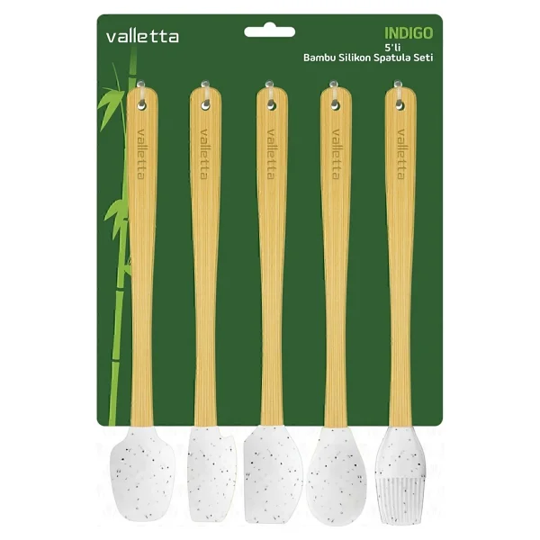 valletta Indigo 5'li Beyaz Noktalı Bambu Silikon Spatula Seti Uzun 26 Cm - Görsel 4
