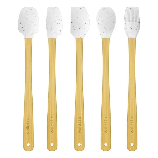 valletta Indigo 5'li Beyaz Noktalı Bambu Silikon Spatula Seti Uzun 26 Cm - Görsel 5