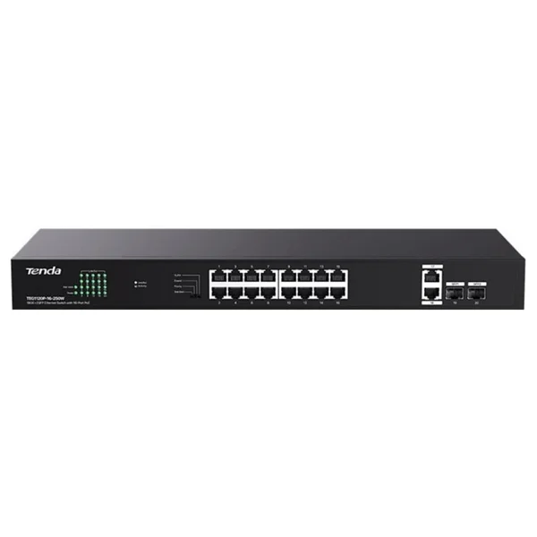 Tenda TEG1120P-16-250W 16 Port 10/100/1000 PoE 2 Port Uplink +2 SFP 250W Yonetilemez Rack Mount Switch - Görsel 7
